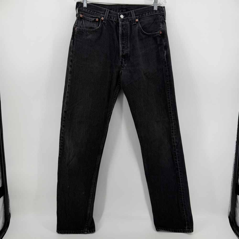 Levis 501 Original Fit Jeans Mens 34x36 Faded Black Straight Leg Button Fly